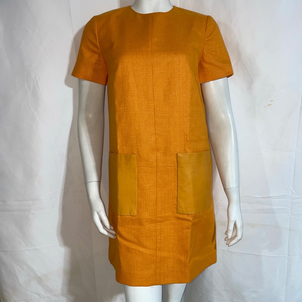 Lyn Devon Short Sleeve Sheath  Dress Orange Size 2 Leather Pockets